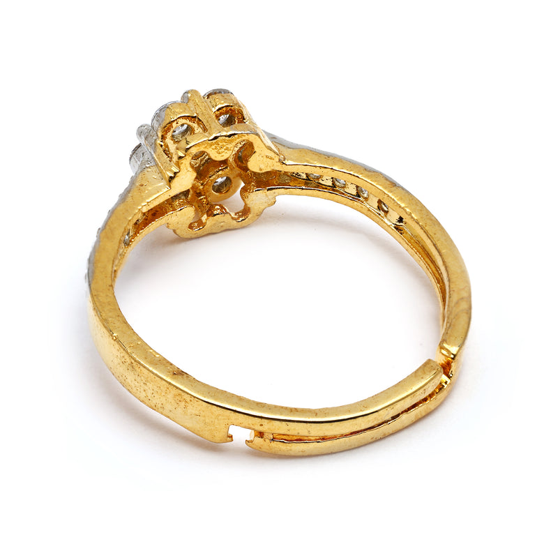 Gold Plated White American Diamond Studded Floral Adjustable Ring