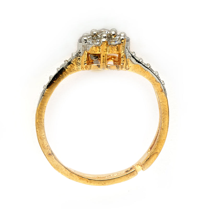 Gold Plated White American Diamond Studded Floral Adjustable Ring