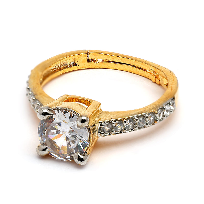 Elegant Gold Plated White American Diamond Studded Adjustable Ring