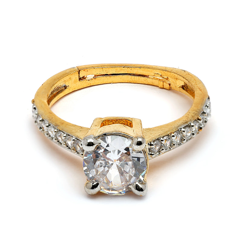 Elegant Gold Plated White American Diamond Studded Adjustable Ring