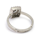 Rhodium Plated Silver Toned Square Shaped White American Diamond Studded Adjustable Ring