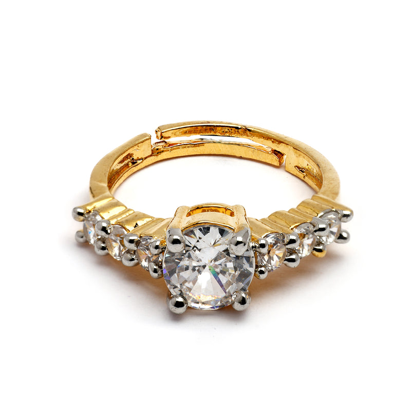 Gold Plated American Diamond Studded Adjustable Ring