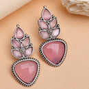 Oxidized Plated with Soft Pink Cubic Zirconia Drop Earrings