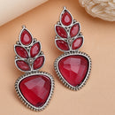 Oxidized Plated with Red Cubic Zirconia Drop Earrings