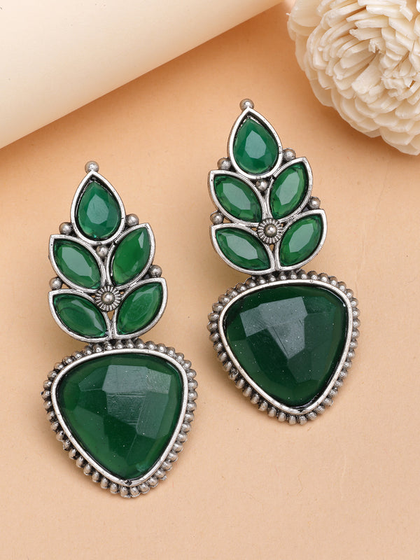 Oxidized Plated with Green Cubic Zirconia Drop Earrings