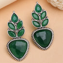 Oxidized Plated with Green Cubic Zirconia Drop Earrings