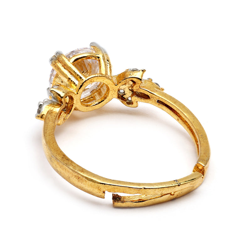 Gold Plated Stylish Sleek White American Diamond Studded Adjustable Ring