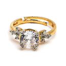Gold Plated Stylish Sleek White American Diamond Studded Adjustable Ring