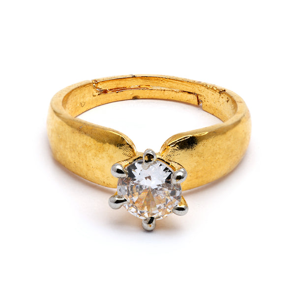 Gold Plated White American Diamond Studded Adjustable Band Ring