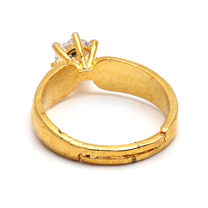 Gold Plated White American Diamond Studded Adjustable Band Ring