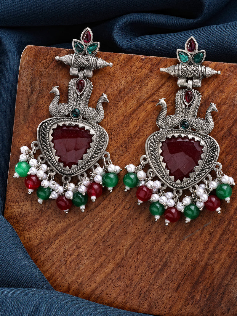 Oxidized Plated with Multicolor Pearl Cubic Zirconia Danglers Earrings