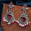 Oxidized Plated with Red & White Pearl Cubic Zirconia Danglers Earrings