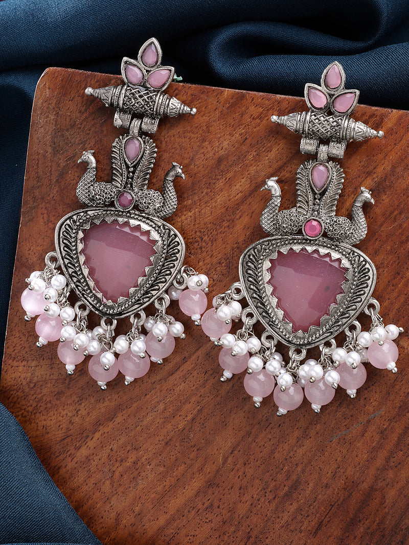 Oxidized Plated with Pink & White Pearl Cubic Zirconia Danglers Earrings