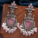 Oxidized Plated with Pink & White Pearl Cubic Zirconia Danglers Earrings