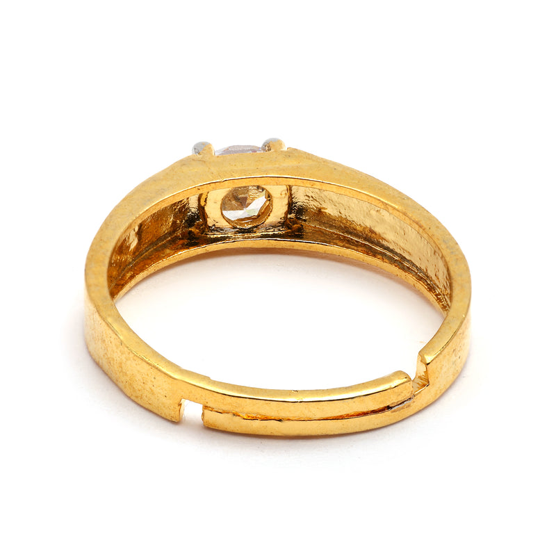 Gold Plated White American Diamond Studded Adjustable Band Ring