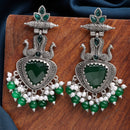 Oxidized Plated with Green & White Pearl Cubic Zirconia Danglers Earrings