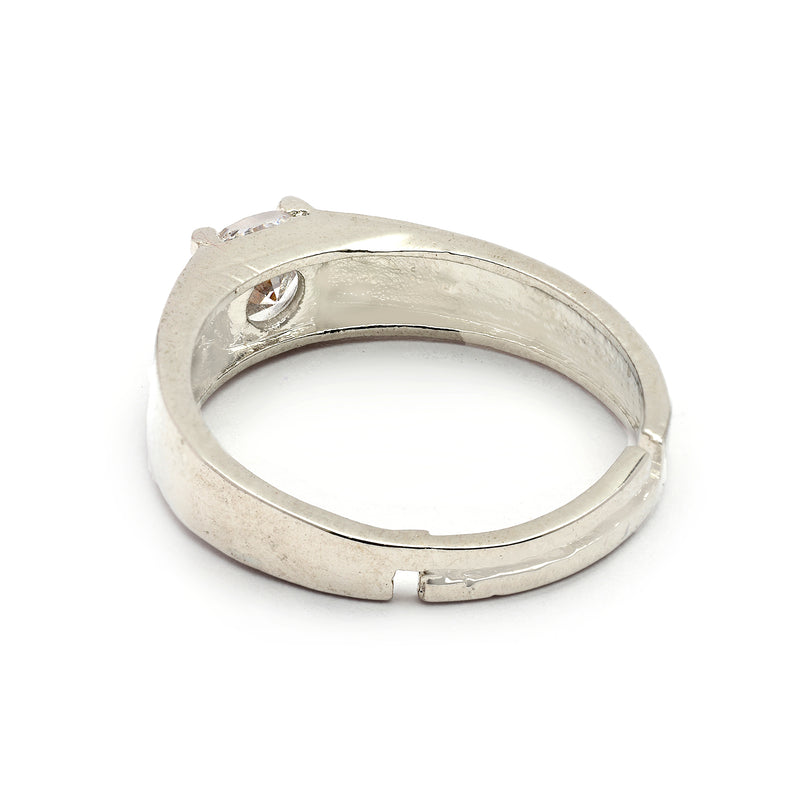 Rhodium Plated Silver Toned White American Diamond Studded Adjustable Band Ring