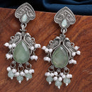 Oxidized Plated with Sea Green Cubic Zirconia Danglers Earrings