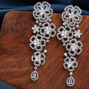 Rhodium Plated American Diamond Crystal Floral Dangler Earrings