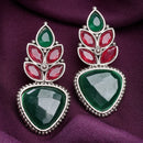 Oxidized Plated with Red & Green Cubic Zirconia Drop Earrings