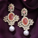 Gold Plated Oval Shaped with Peach Cubic Zirconia Small Drop Earrings
