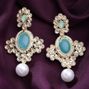 Gold Plated Oval Shaped with Blue Cubic Zirconia Small Drop Earrings