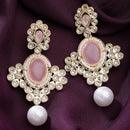 Gold Plated Oval Shaped with Pink Cubic Zirconia Small Drop Earrings