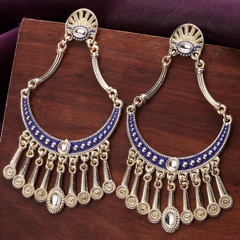 Gold Plated Blue Stylish Cubic Zirconia Earrings