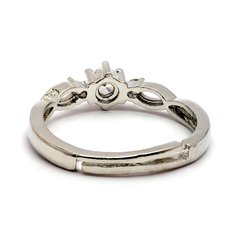 Elegant Rhodium Plated Silver Toned White American Diamond Studded Adjustable Ring