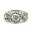 Rhodium Plated Silver Toned Three White American Diamond Studded Adjustable Ring