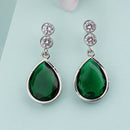 Rhodium Plated Teardrop Stylish Green AD Contemporary Drop Earrings