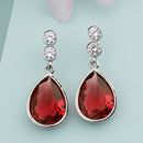 Rhodium Plated Silver Tone with Red American Diamond Small Drop Earrings