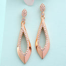 Rose Gold Plated Elongated Leaf White American Diamond Contemporary Long Drop Earrings