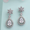 Rhodium Plated Silver Toned White American Diamond Drop Earrings