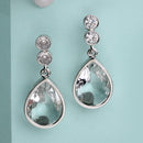 Rhodium Plated Teardrop White AD Contemporary Drop Earrings