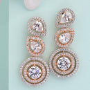 Rose Gold Plated with Teardrop and Round American Diamond Studded Drop Earrings