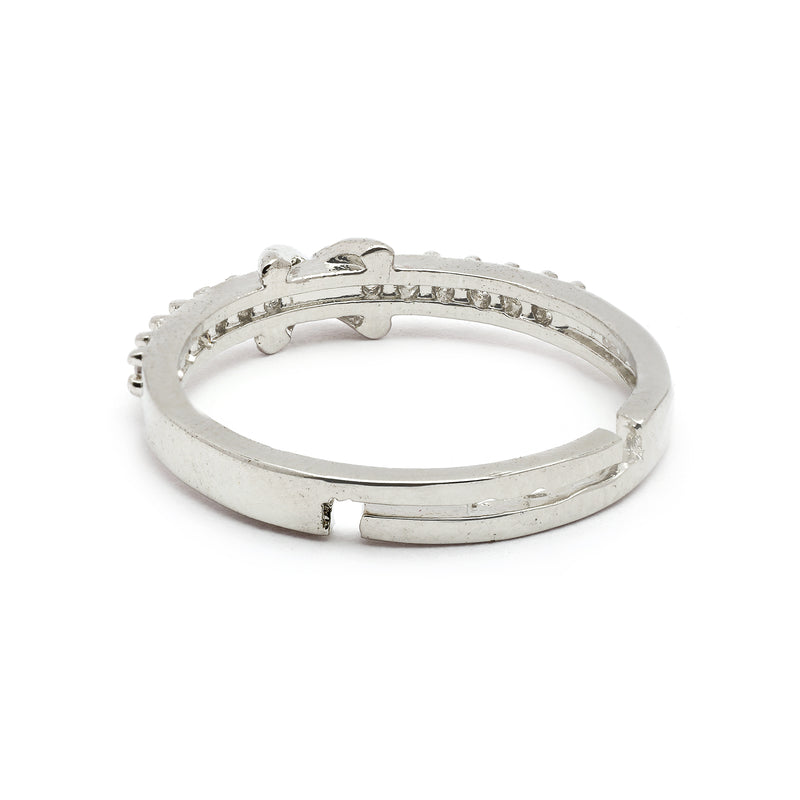 Rhodium Plated Silver Toned Infinity White Cubic Zirconia Studded Adjustable Ring