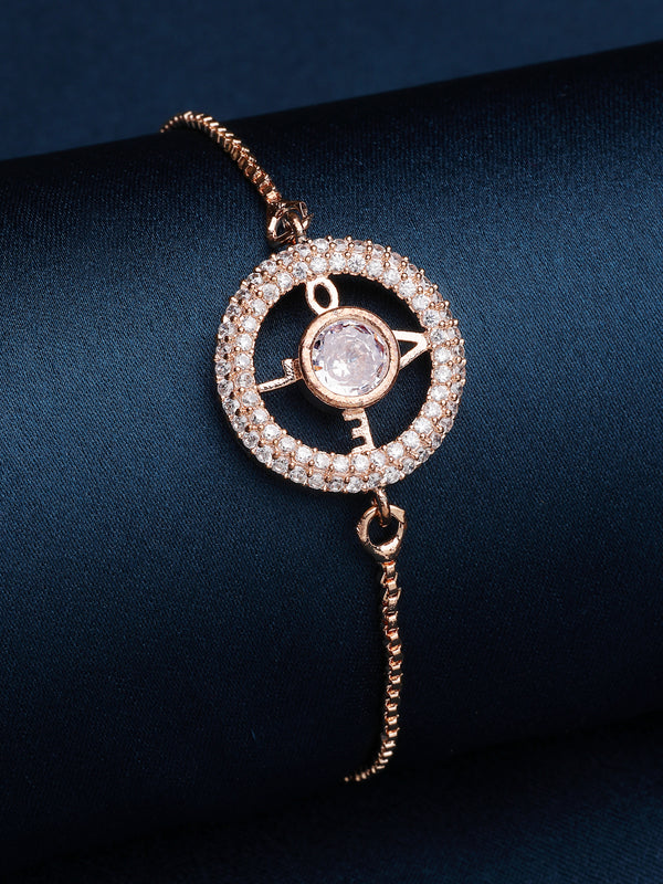 Rose Gold Plated Round Shaped White American Diamond Bracelet