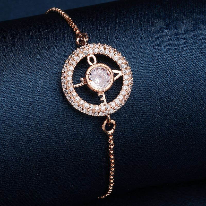 Rose Gold Plated Round Shaped White American Diamond Bracelet