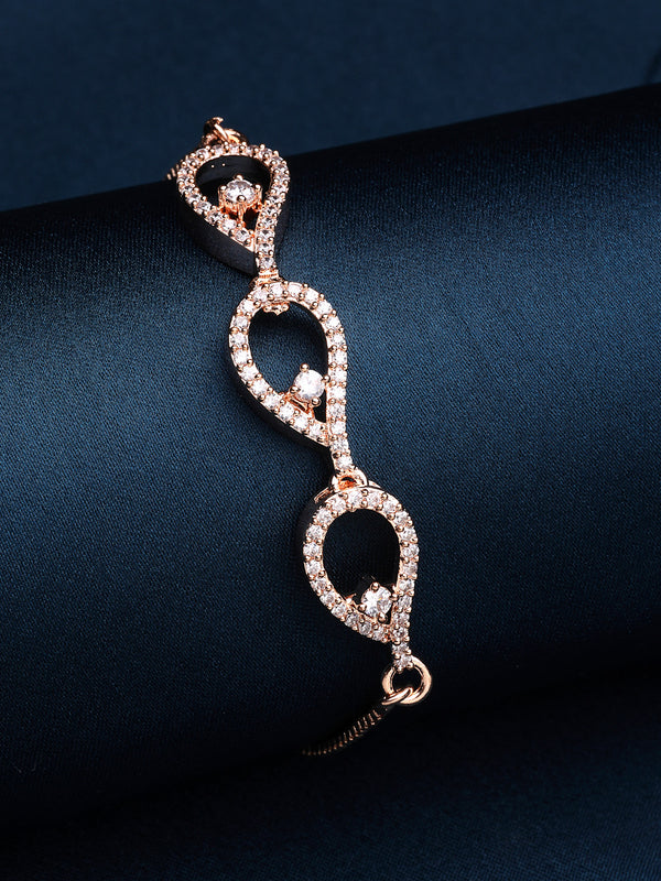 Rose Gold Plated White American Diamond Studded Wraparound Adjustable Bracelet