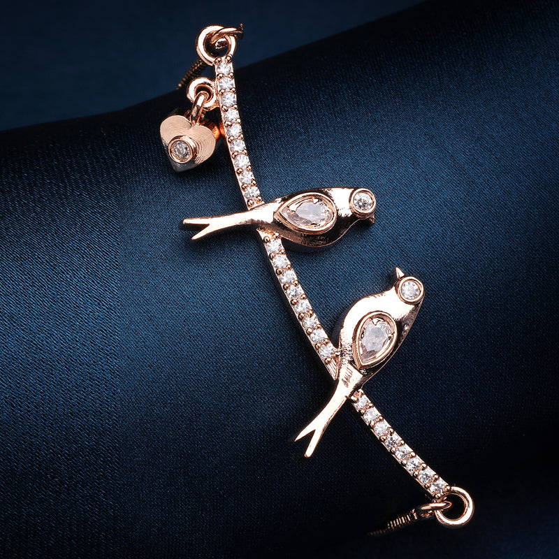 Rose Gold Plated White American Diamond Studded Wraparound Bracelet