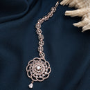 Rose Gold Plated Silver Toned Round White American Diamonds Studded Maang Tikka