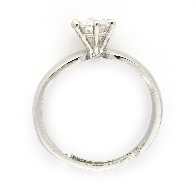 Rhodium Plated Silver Toned White American Diamond Studded Band Adjustable Ring