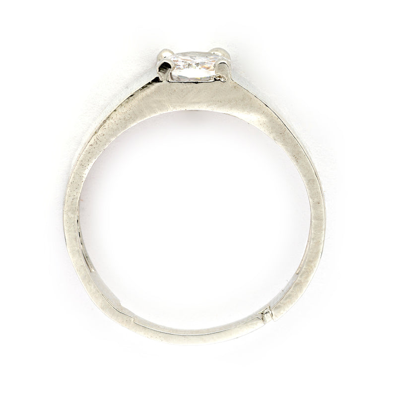 Rhodium Plated Silver Toned White American Diamond Studded Adjustable Band Ring