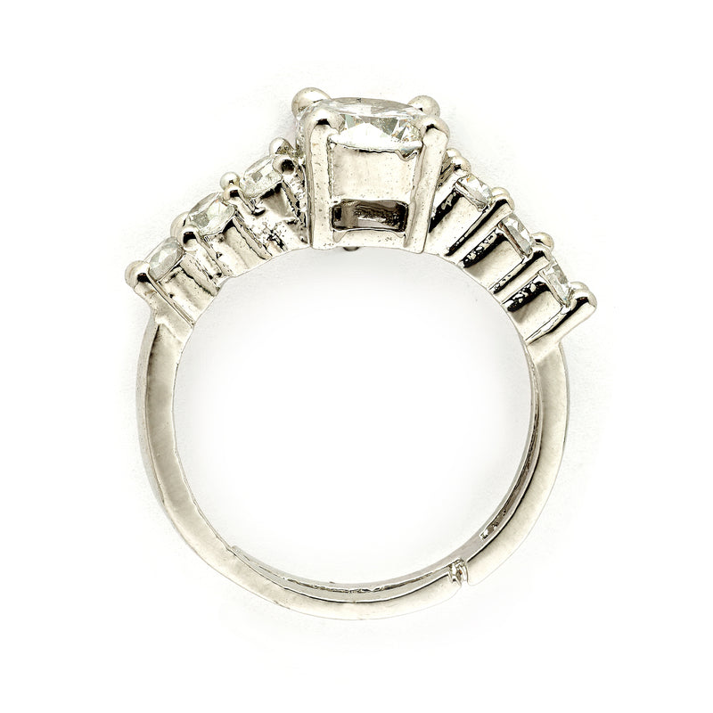 Rhodium Plated Silver Toned White American Diamond Studded Adjustable Ring