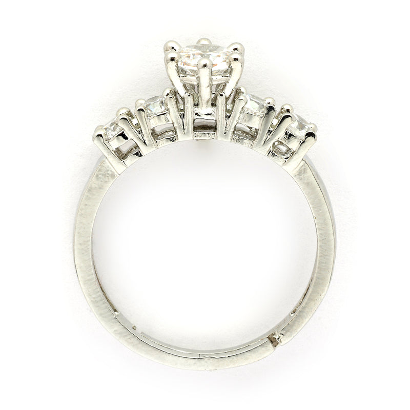 Rhodium Plated Silver Toned American Diamond Studded Adjustable Ring