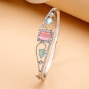 Rhodium Plated Square & Teardrop Multicolor AD Contemporary Cuff Bracelet