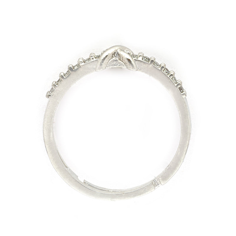 Rhodium Plated Silver Toned Infinity White Cubic Zirconia Studded Adjustable Ring