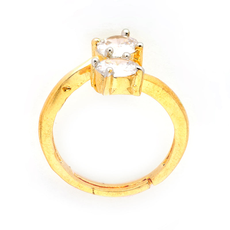 Gold Plated Dual White American Diamond Studded Adjustable Ring