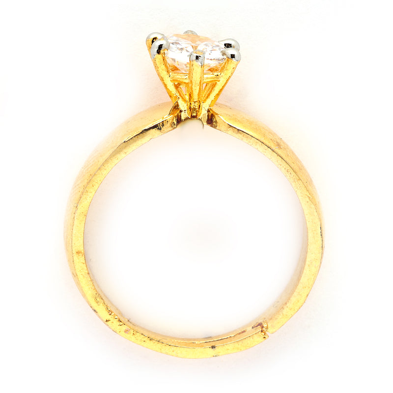 Gold Plated White American Diamond Studded Adjustable Band Ring